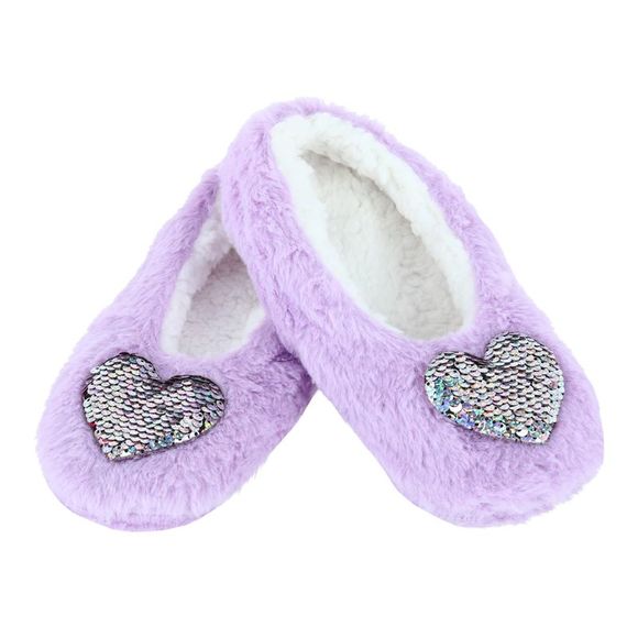 Snuggle Feet Women's Faux Fur Sherpa Lined Slipper Sock with Sequins, Purple - Picture 2 of 4